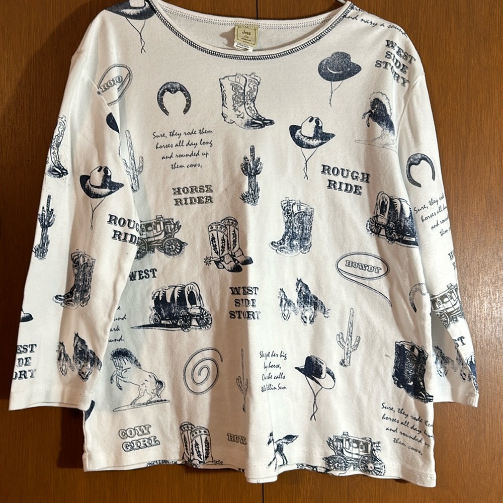 Jess & Jane XL 3/4 length sleeves western collage shirt.